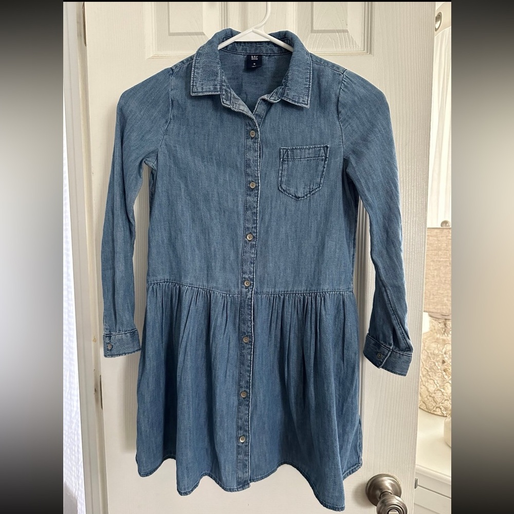 GAP Girls' Blue Denim Button-Front Dress